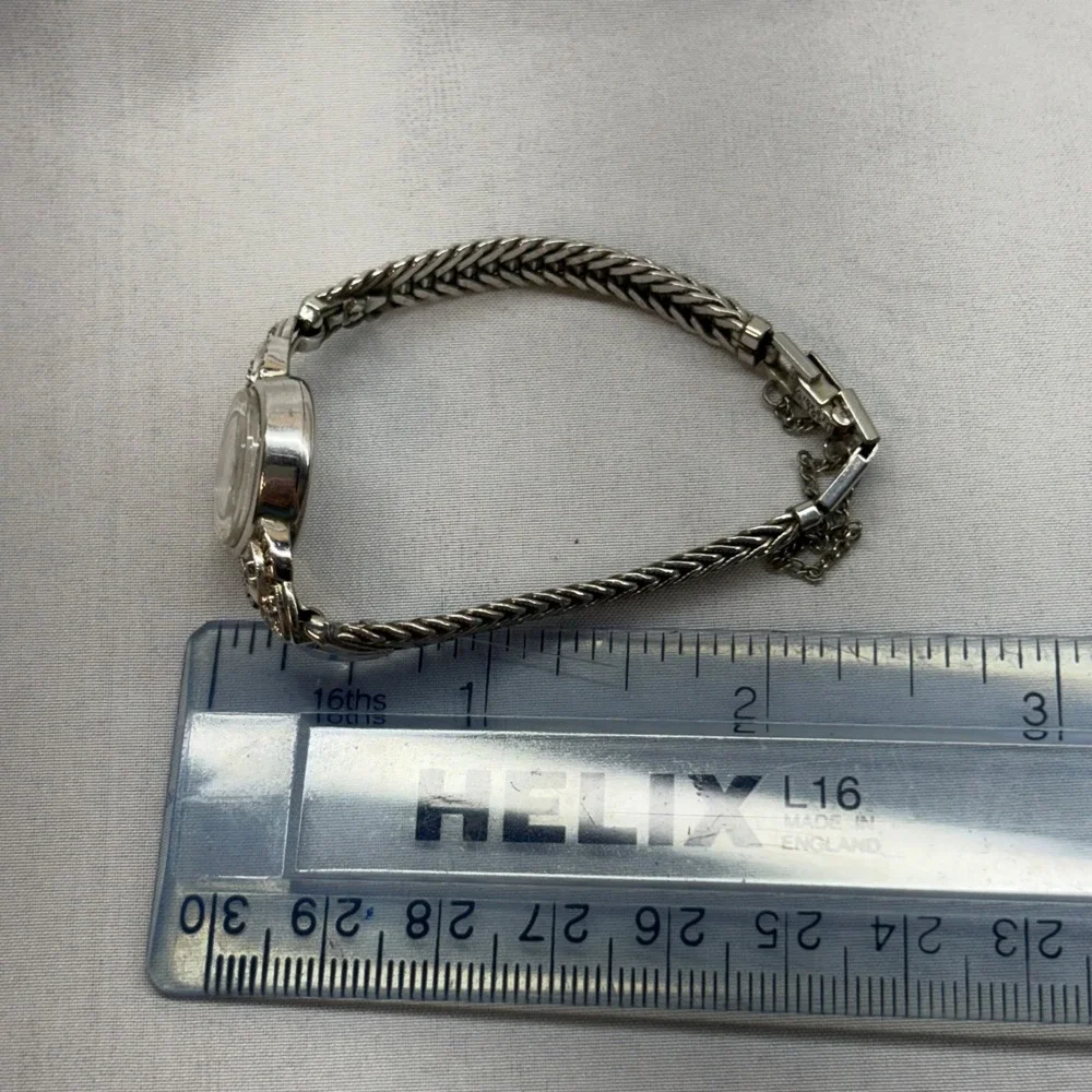 Bulova Wristwatch Womens 5.5 Silver Good 1960s 10k RGP Diamond Cocktail 23 Jwl